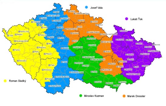 Obchodní zástupci rozdělení mapa